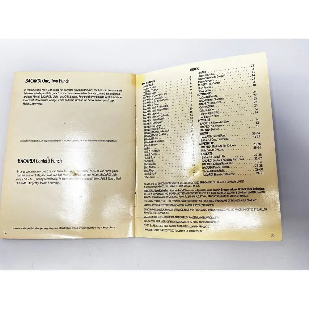 Vintage Just Add Bacardi Taste the Feeling 32 page recipe book Preowned stained
